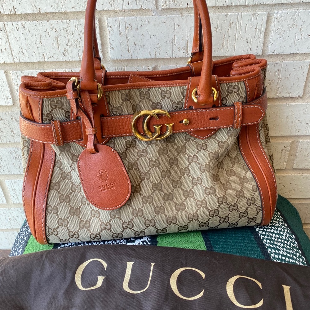 Gucci Orange GG Canvas Running Tote Bag Purse Med - Picture 16 of 16